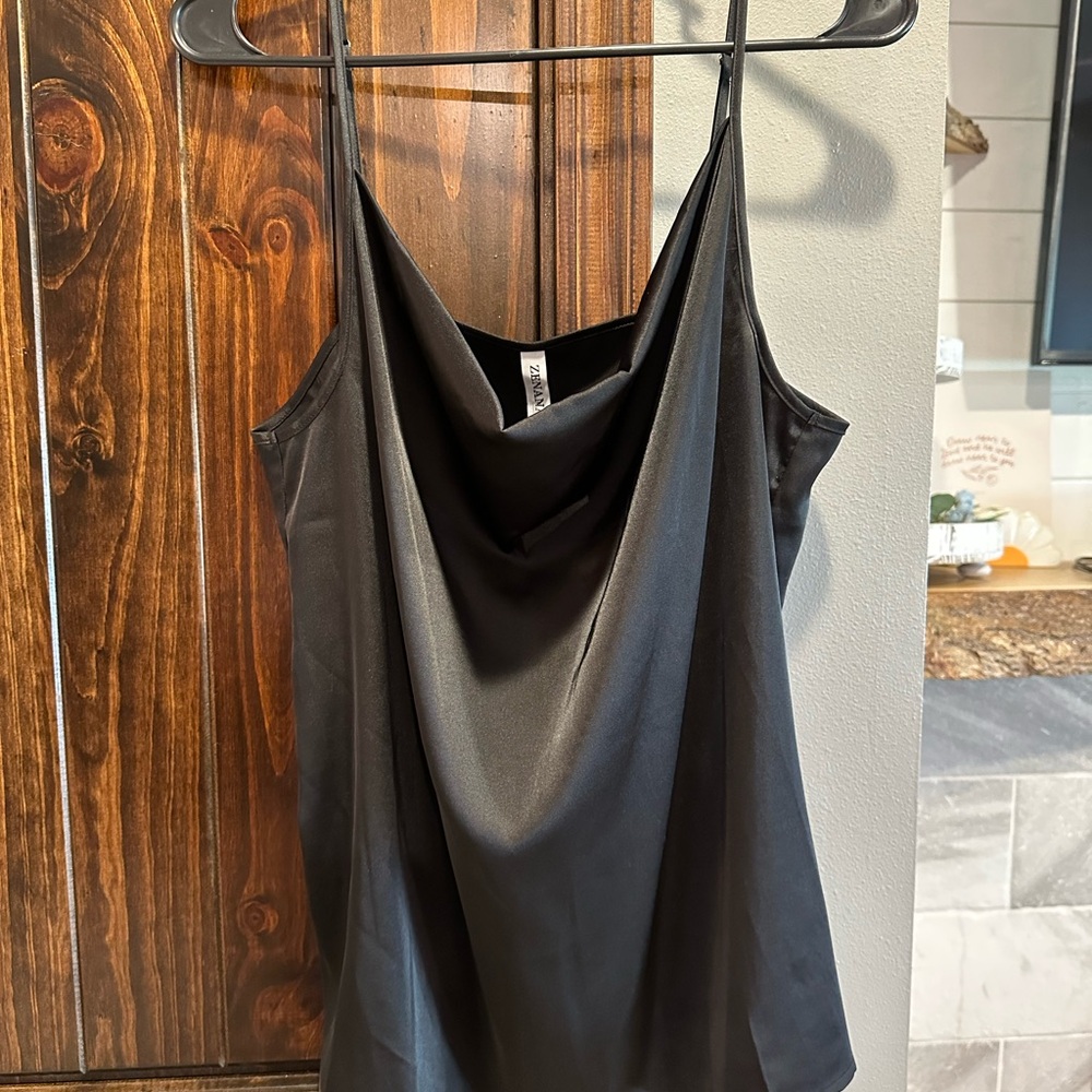 Elegant Black Satin Cowl Neck Top